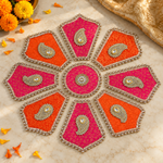 Gulabi Kesari Brocade Kundan Rangoli Set — angled view