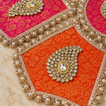 Gulabi Kesari Brocade Kundan Rangoli Set — detail view
