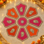 Gulabi Kesari Brocade Kundan Rangoli Set — evening view