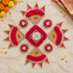 Laal Pushp Darpan Rangoli Set with LED Lights — overhead view