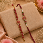 Ruby Red Lotus Meenakari Rakhi & Beaded Bracelet Set for Brother - image 2