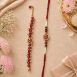 Ruby Red Lotus Meenakari Rakhi & Beaded Bracelet Set for Brother - image 3