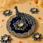 Round Peacock Décor Set in a festive marble setting
