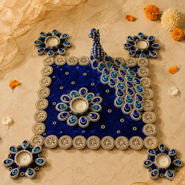 Square Peacock Décor Tealight Set