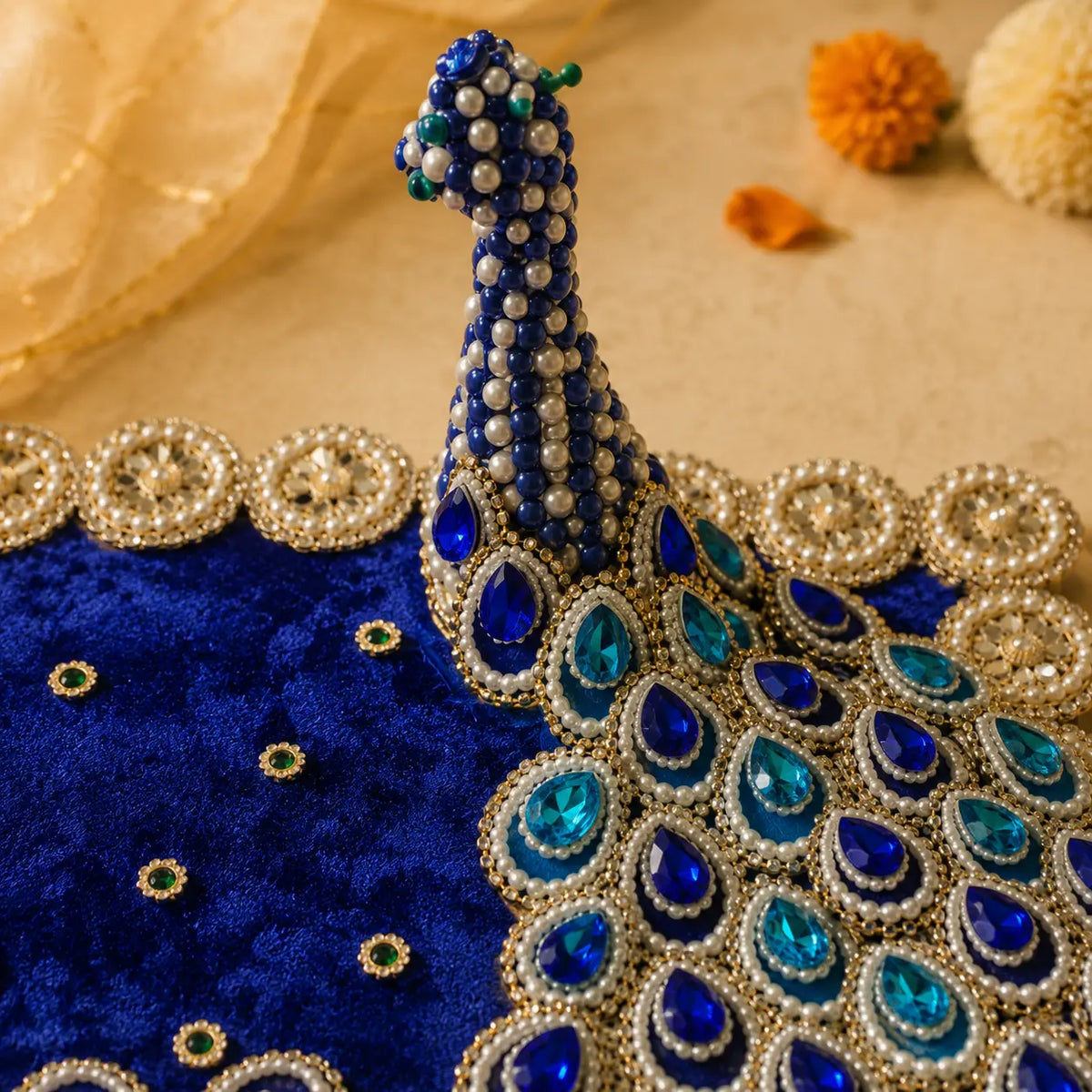 Close-up of the raised square peacock
