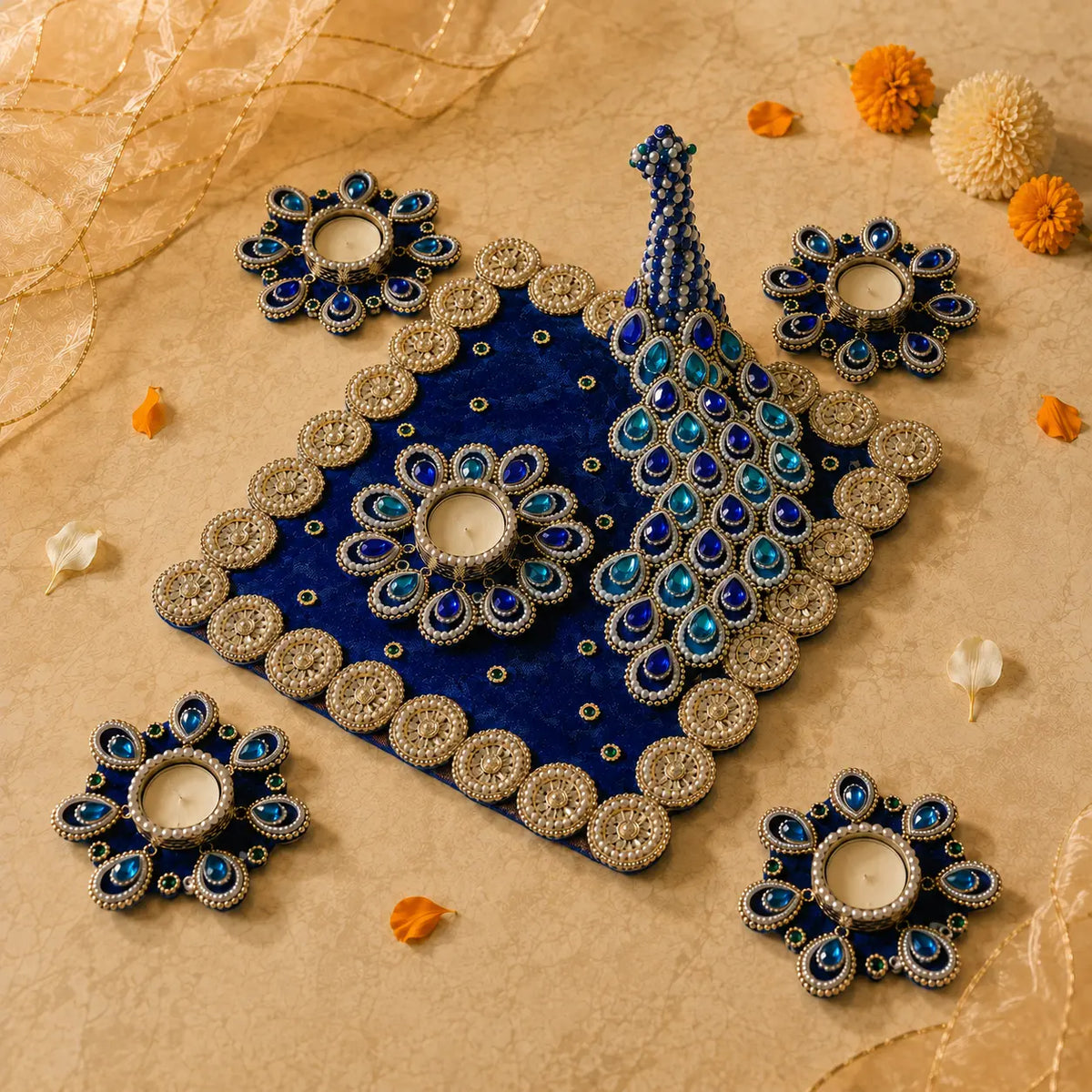 Complete Square Peacock Décor arrangement