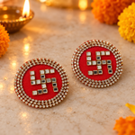 Red Mirror Swastik Decorative Pair diagonal view