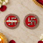 Red Mirror Swastik Decorative Pair 4 cm measurement