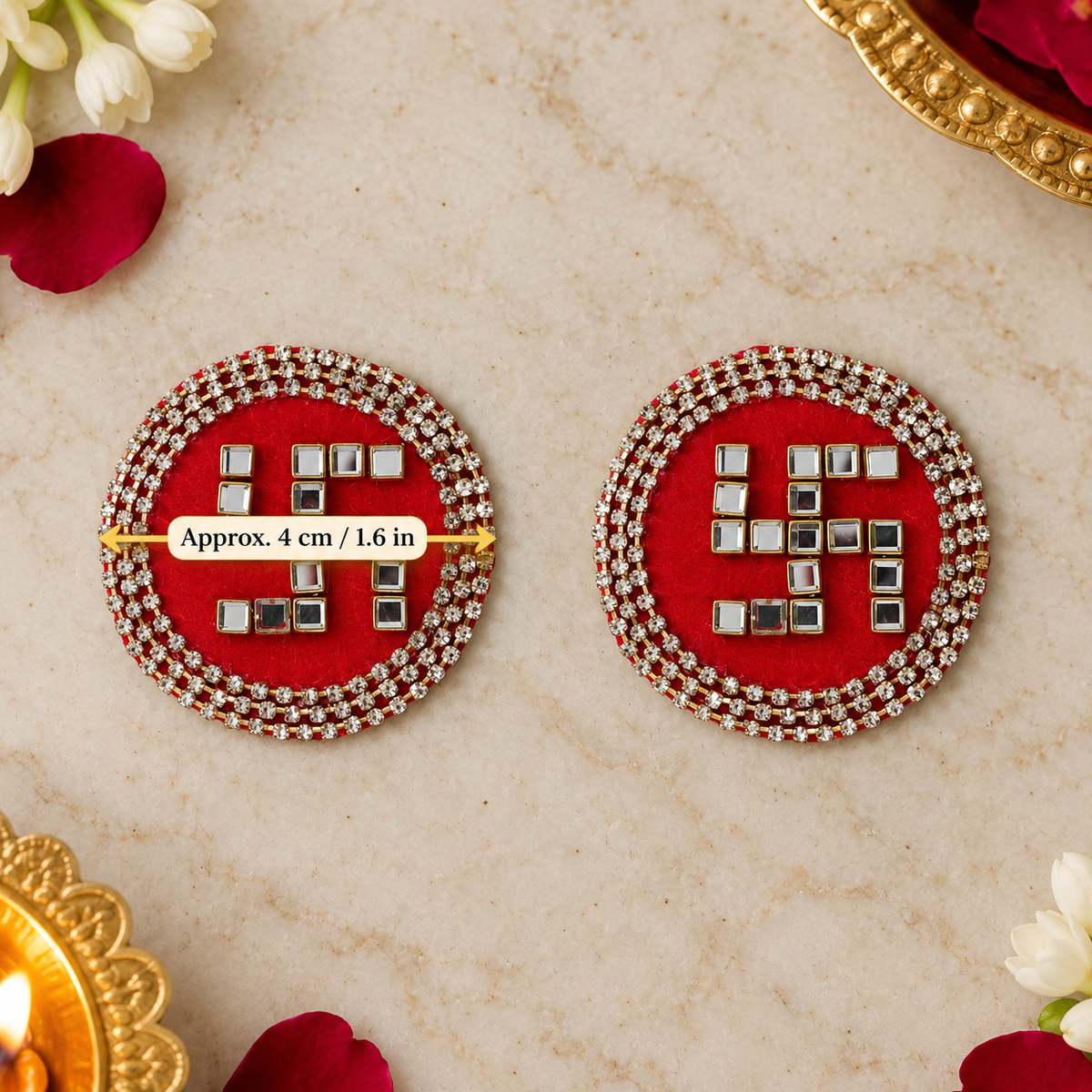 Red Mirror Swastik Decorative Pair 4 cm measurement