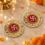 Golden Pearl Swastik Decorative Pair diagonal view