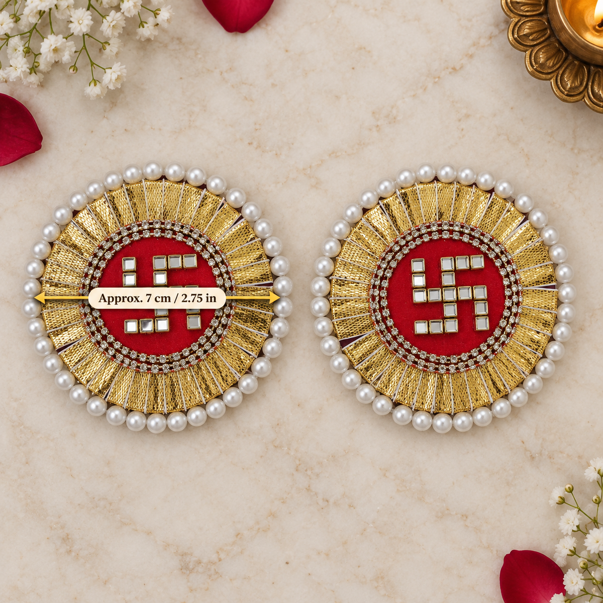 Golden Pearl Swastik Decorative Pair 7 cm measurement