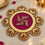 Magenta Lotus Swastik Rangoli detail view
