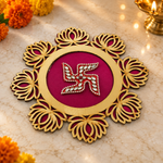Magenta Lotus Swastik Rangoli diagonal view