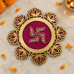Magenta Lotus Swastik Rangoli overhead view