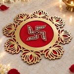 Red Lotus Swastik Rangoli detail view