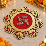 Red Lotus Swastik Rangoli diagonal view