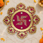 Crystal Lotus Swastik Rangoli overhead view