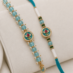 Teal Lotus Meenakari Rakhi & Crystal Bead Bracelet Set for Brother - image 2