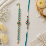 Teal Lotus Meenakari Rakhi & Crystal Bead Bracelet Set for Brother - image 3
