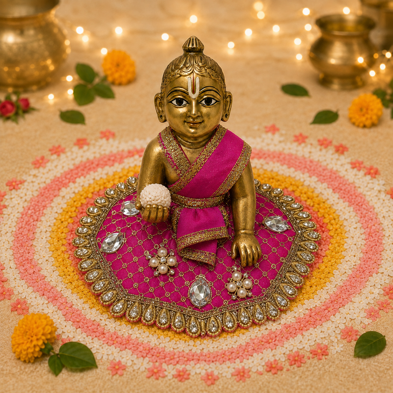 Rani Pink Crystal Gota Laddu Gopal Poshak – Size 0 front view