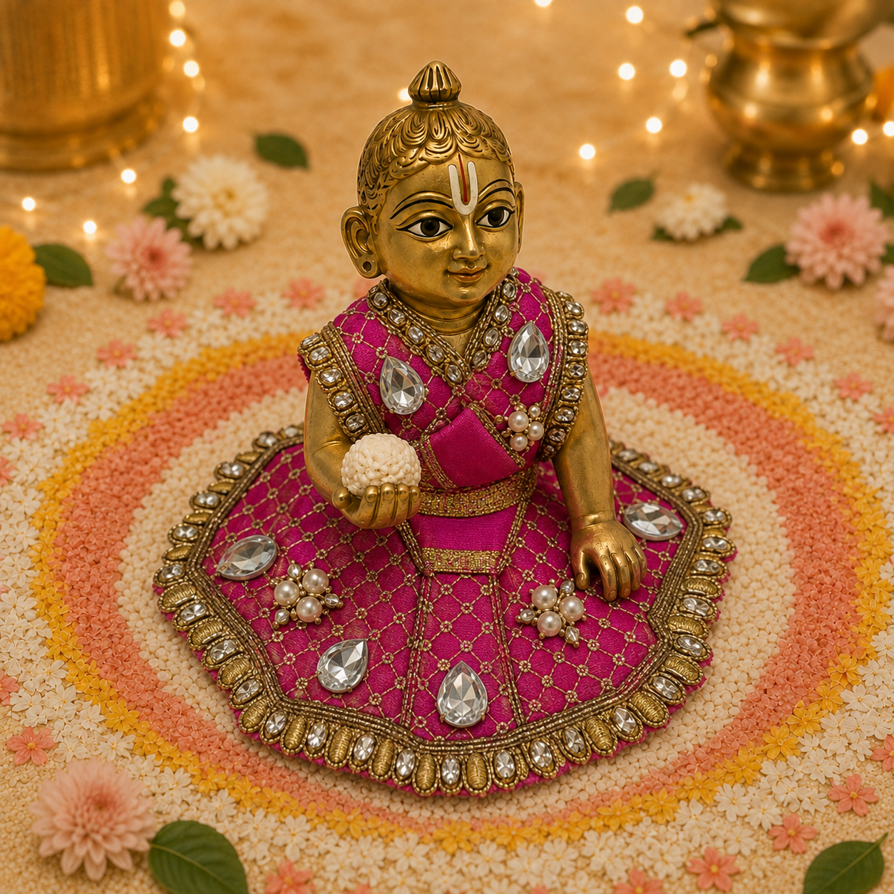 Rani Pink Crystal Gota Laddu Gopal Poshak – Size 0 alternate view