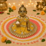 Kesari Gold Crystal Gota Laddu Gopal Poshak – Size 0 front view