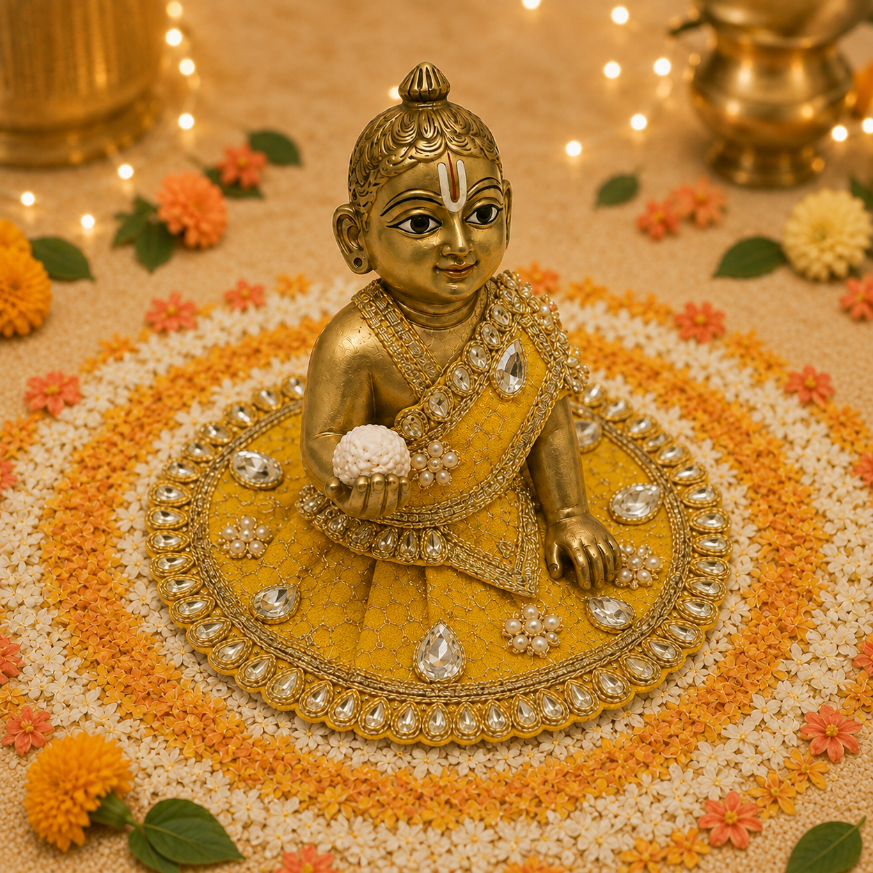 Kesari Gold Crystal Gota Laddu Gopal Poshak – Size 0 alternate view