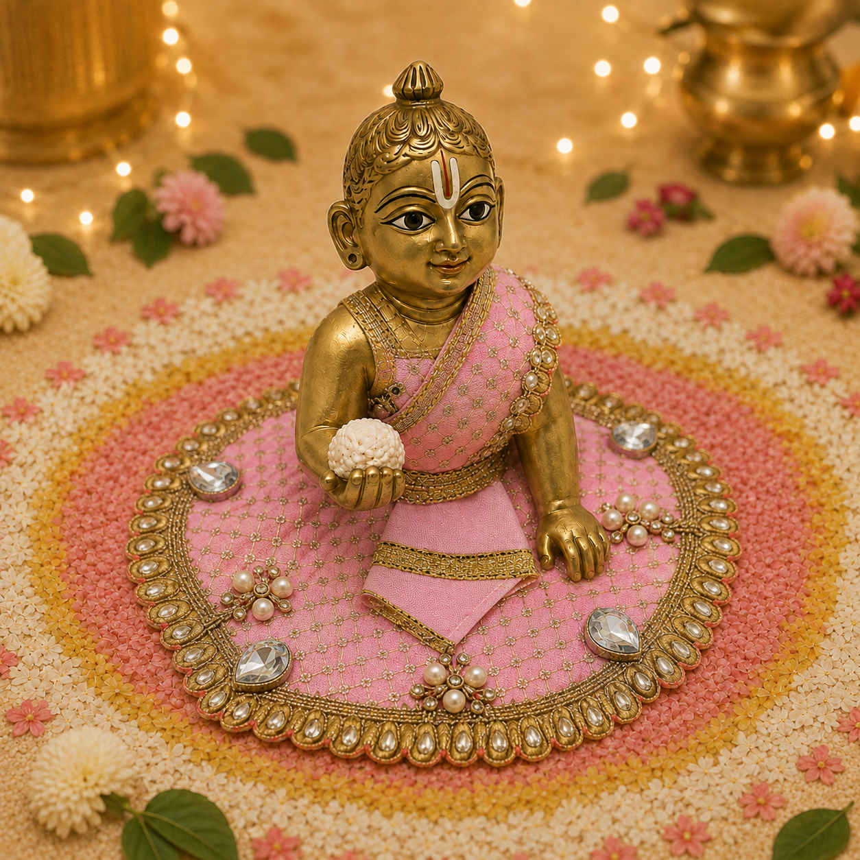 Gulabi Pearl Crystal Gota Laddu Gopal Poshak – Size 0 alternate view