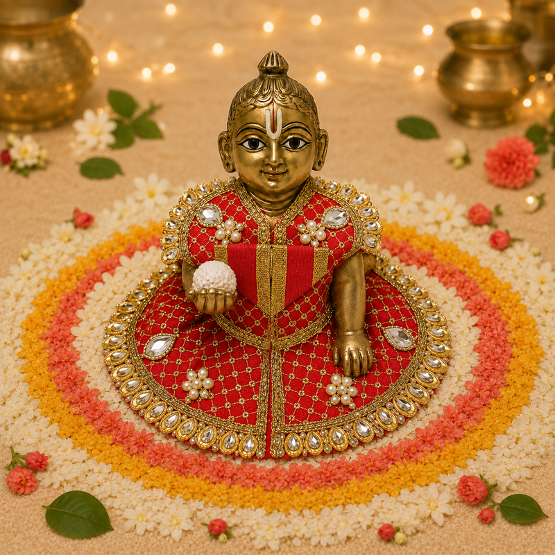 Rakta Red Crystal Gota Laddu Gopal Poshak – Size 0 front view