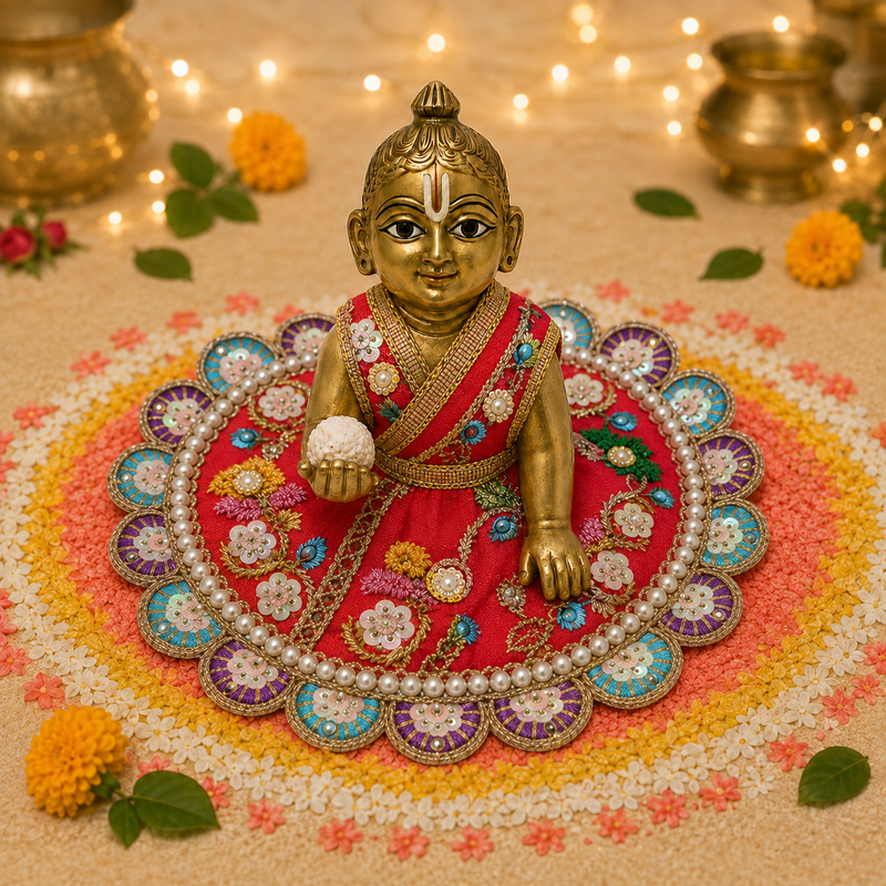 Blush Peacock Pearl Laddu Gopal Poshak – Size 0 front view