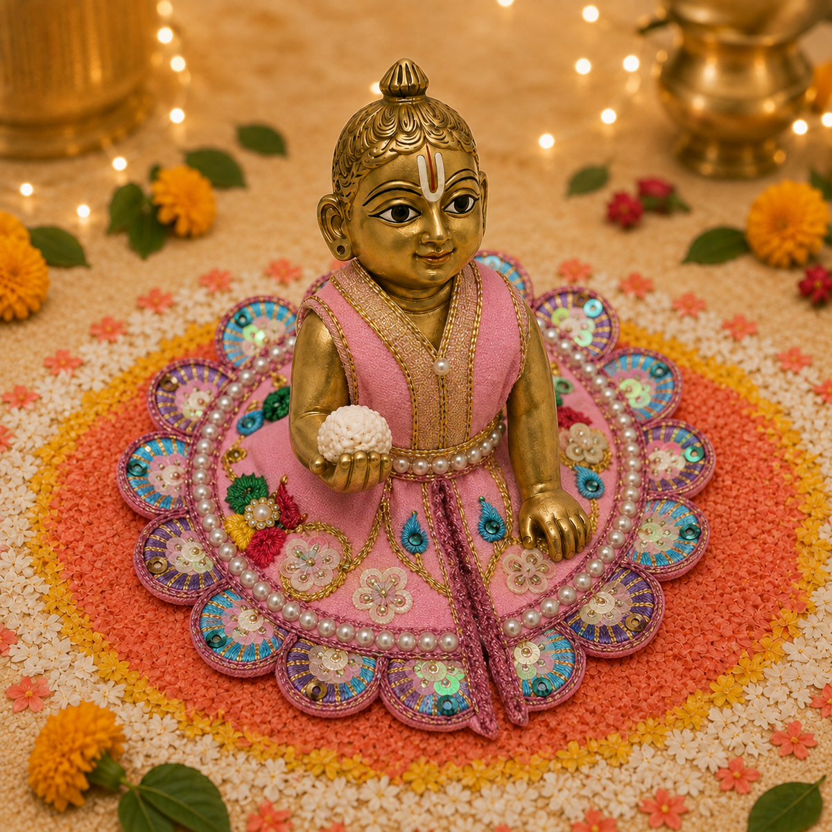 Blush Peacock Pearl Laddu Gopal Poshak – Size 0 alternate view
