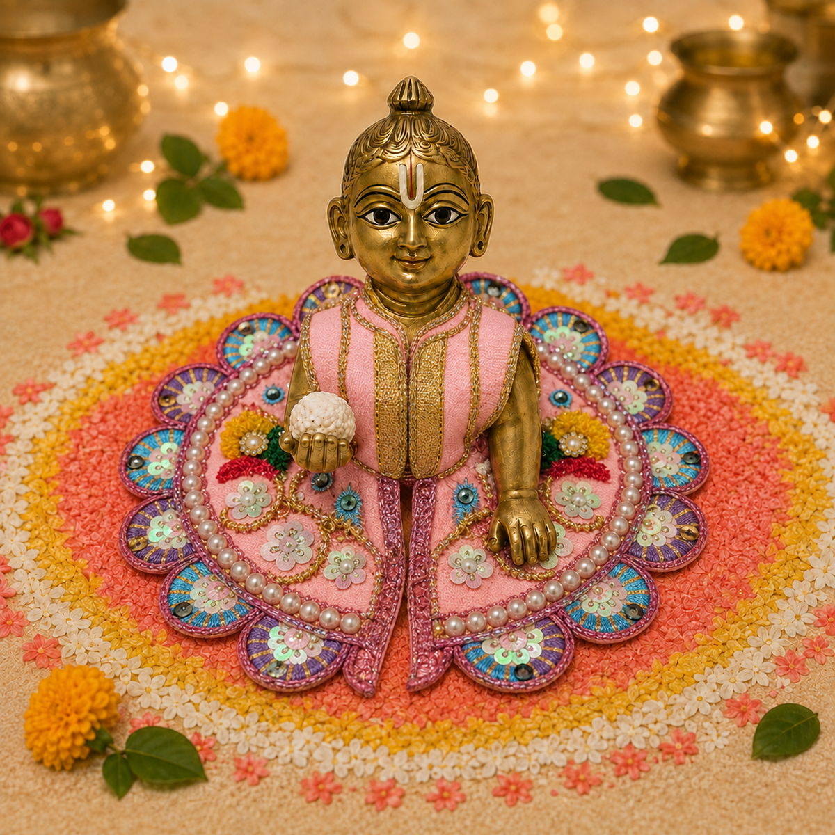 Pista Floral Pearl Laddu Gopal Poshak – Size 0 front view
