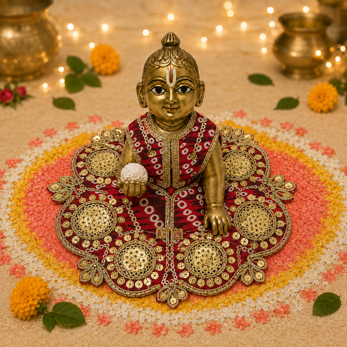 Crimson Gold Medallion Laddu Gopal Poshak – Size 0 front view