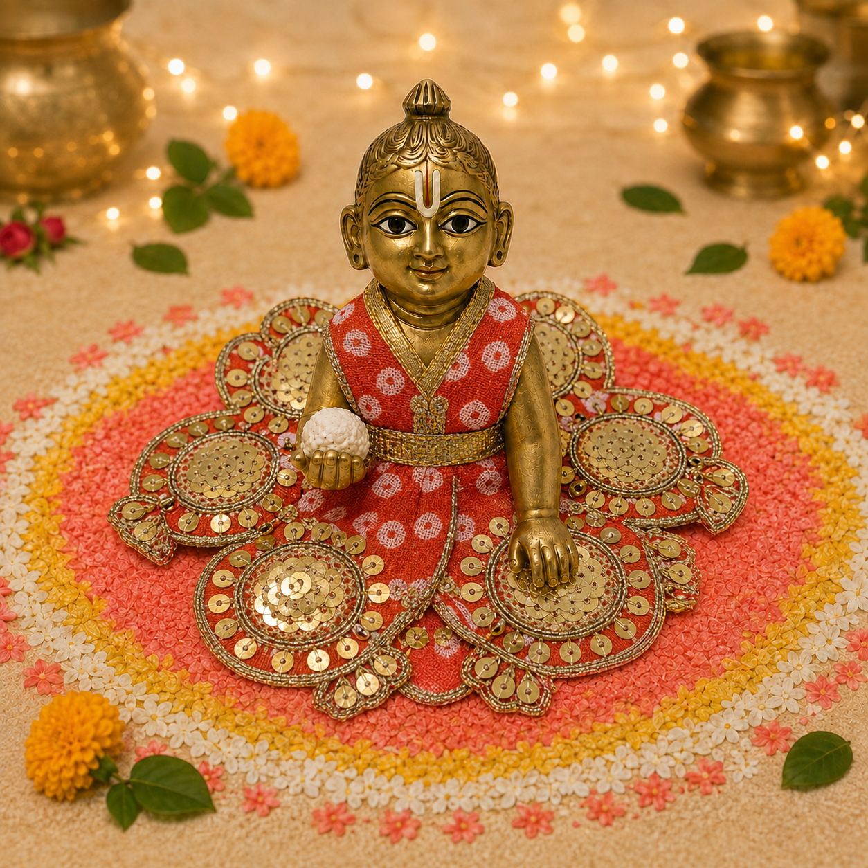 Kesari Gold Medallion Laddu Gopal Poshak – Size 0 front view