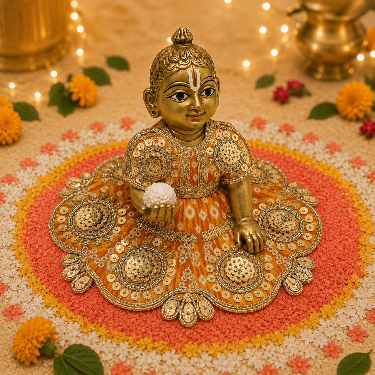 Kesari Gold Medallion Laddu Gopal Poshak – Size 0 alternate view
