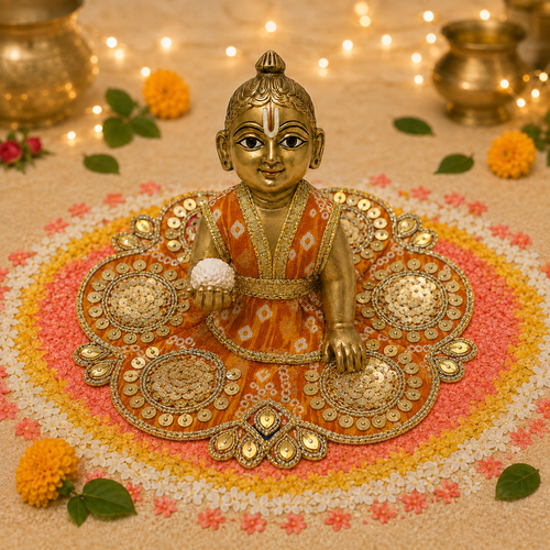 Amber Gold Medallion Laddu Gopal Poshak – Size 0 front view