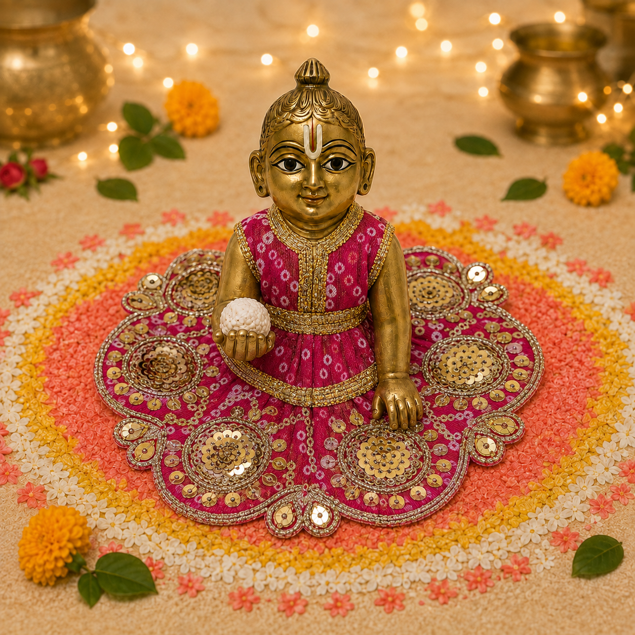 Rani Gold Medallion Laddu Gopal Poshak – Size 0 front view