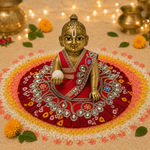 Crimson Bandhani Mirror Laddu Gopal Poshak – Size 1 front view