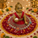 Crimson Bandhani Mirror Laddu Gopal Poshak – Size 1 alternate view