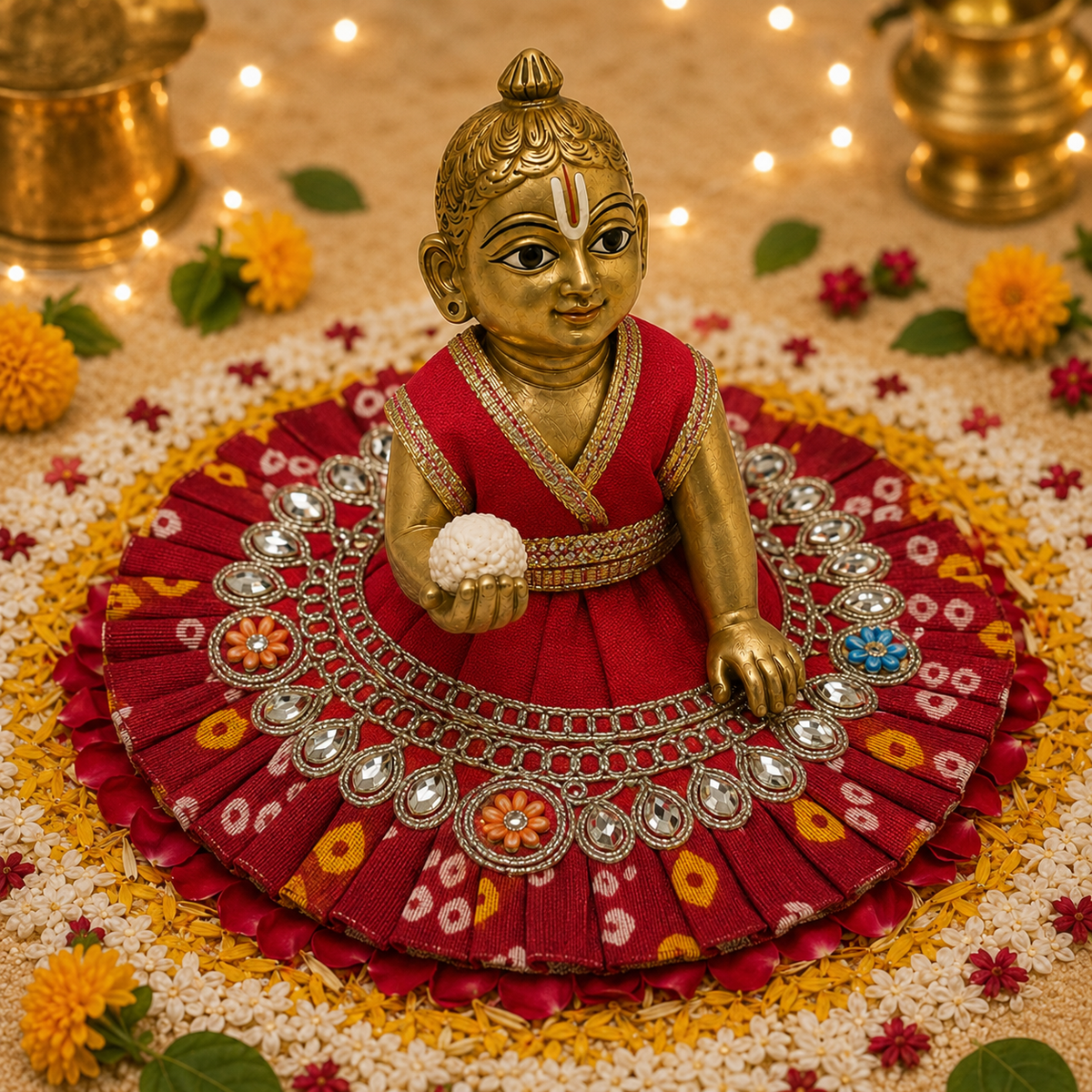 Crimson Bandhani Mirror Laddu Gopal Poshak – Size 1 alternate view