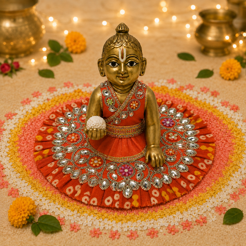 Kesari Bandhani Mirror Laddu Gopal Poshak – Size 1 front view