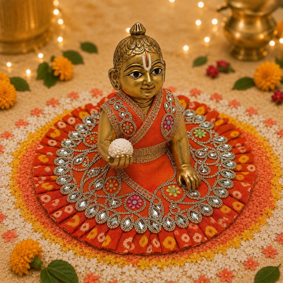 Kesari Bandhani Mirror Laddu Gopal Poshak – Size 1 alternate view