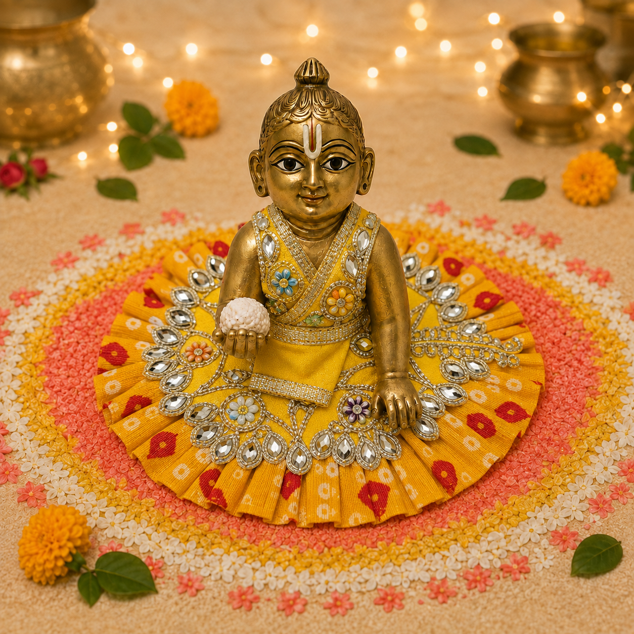 Surya Bandhani Mirror Laddu Gopal Poshak – Size 1 front view