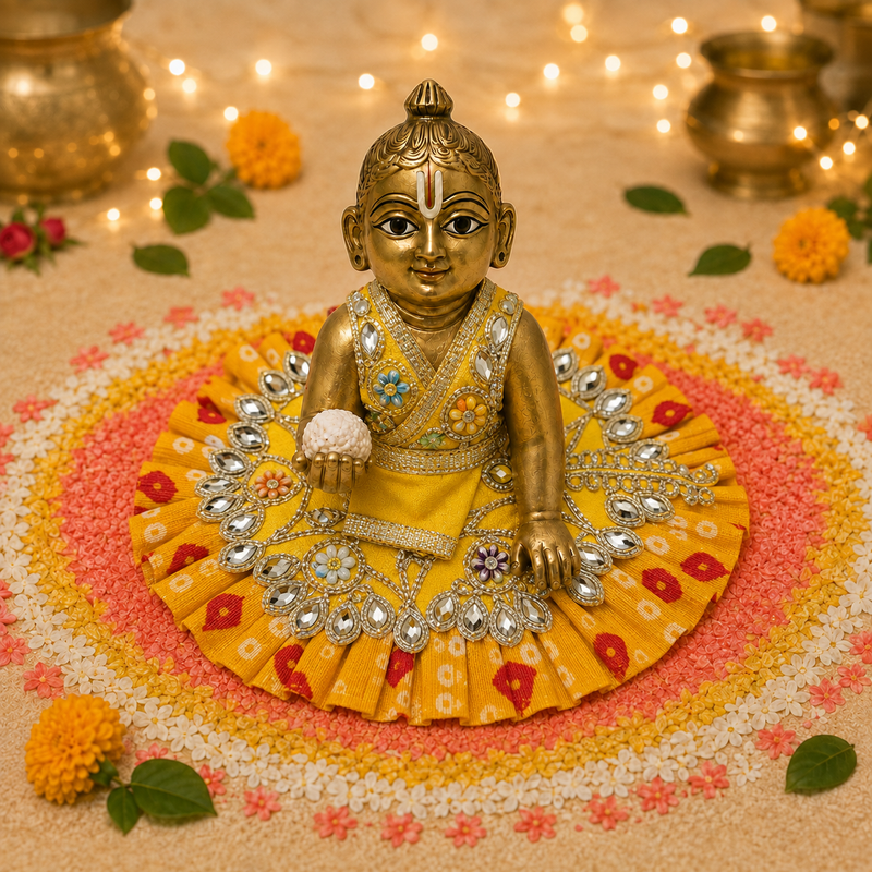 Surya Bandhani Mirror Laddu Gopal Poshak – Size 1 front view