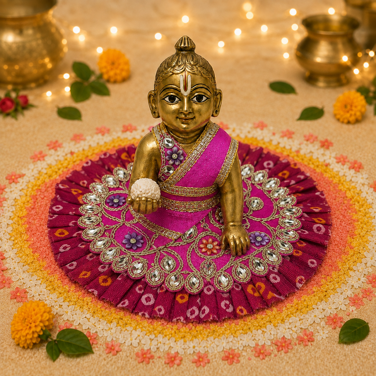 Rani Bandhani Mirror Laddu Gopal Poshak – Size 1 front view