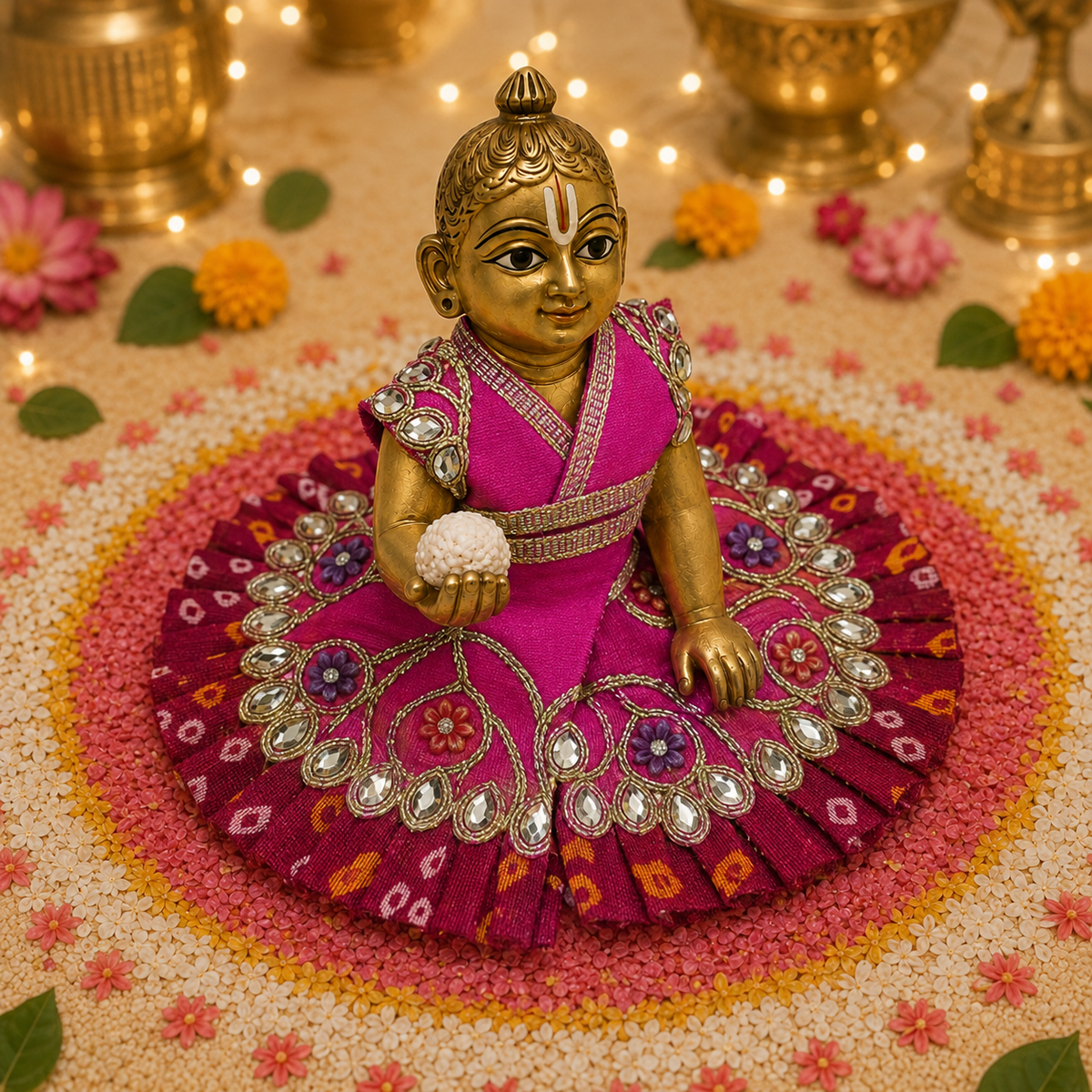 Rani Bandhani Mirror Laddu Gopal Poshak – Size 1 alternate view