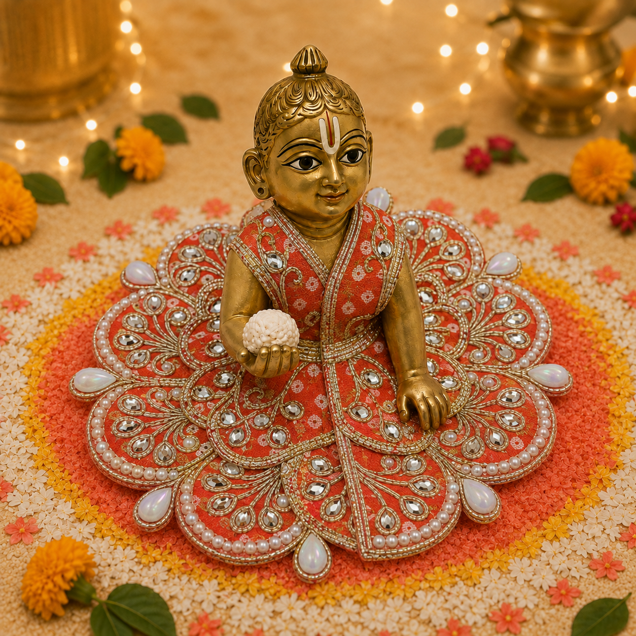 Coral Pearl Kundan Laddu Gopal Poshak – Size 1 alternate view
