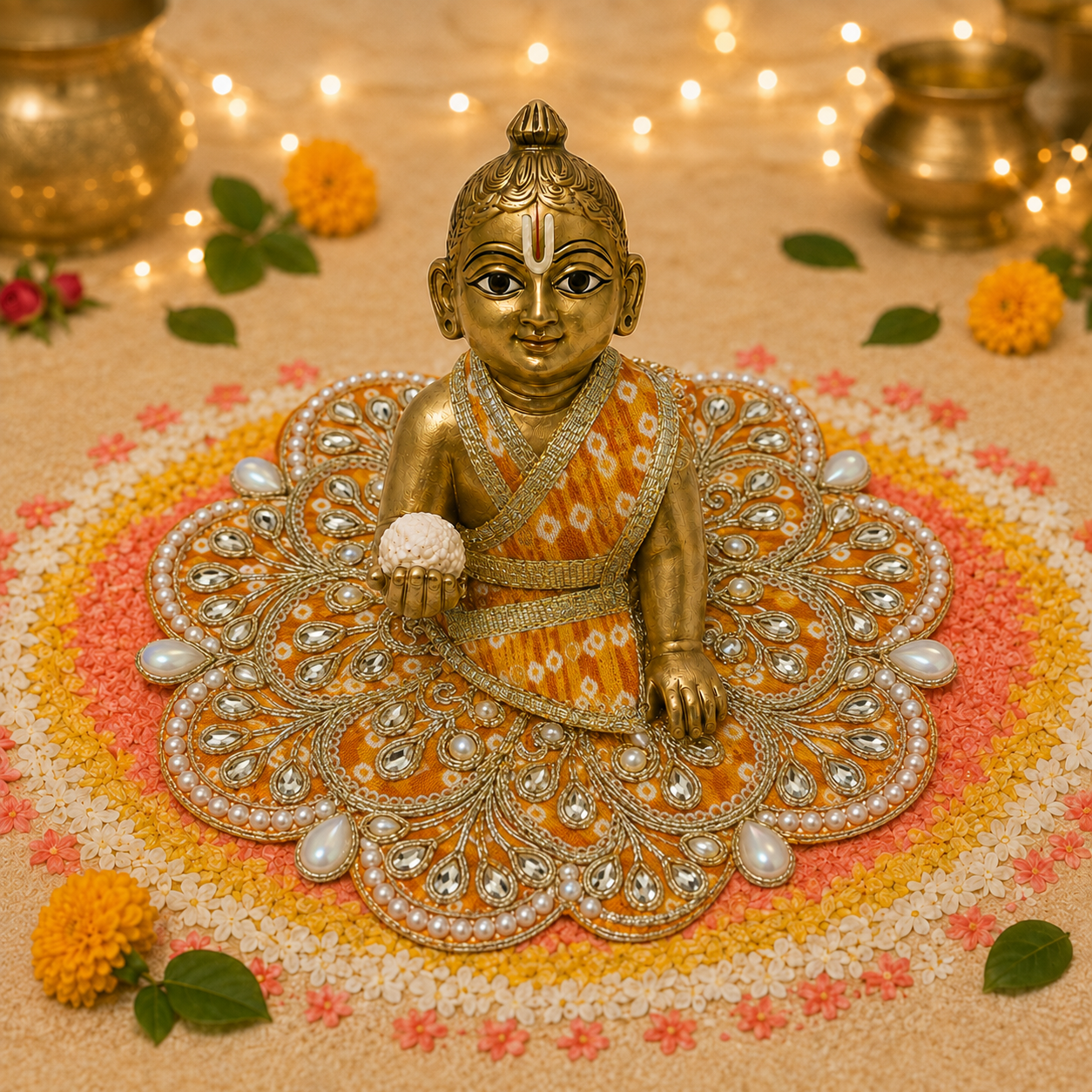 Kesari Pearl Kundan Laddu Gopal Poshak – Size 1 front view