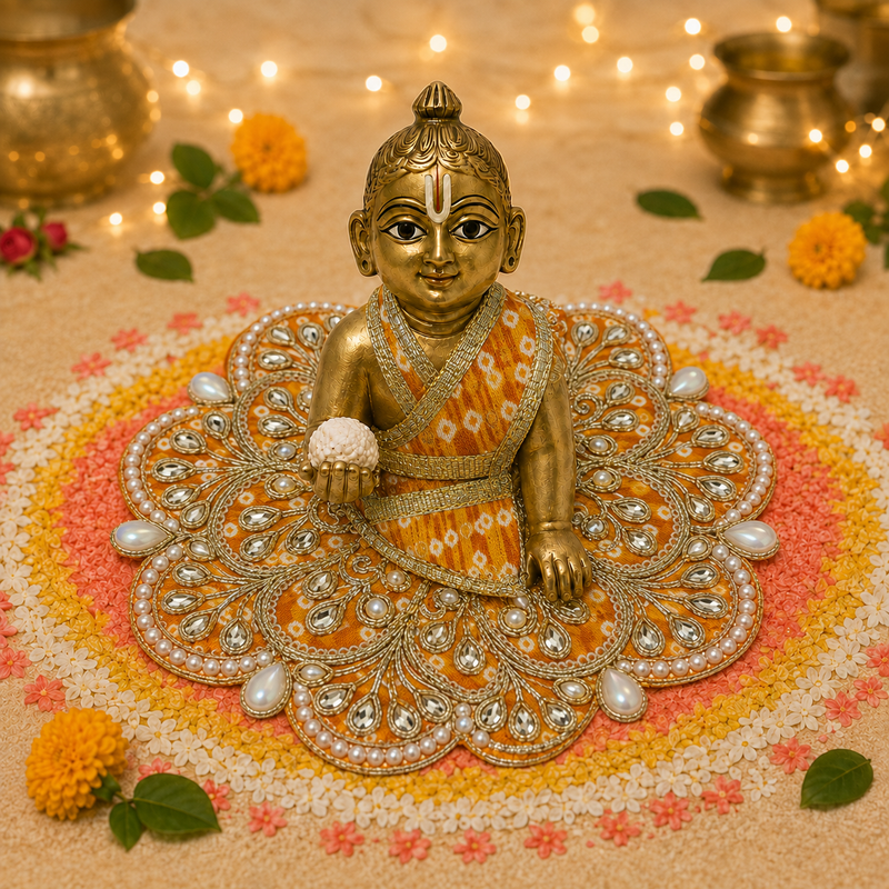 Kesari Pearl Kundan Laddu Gopal Poshak – Size 1 front view