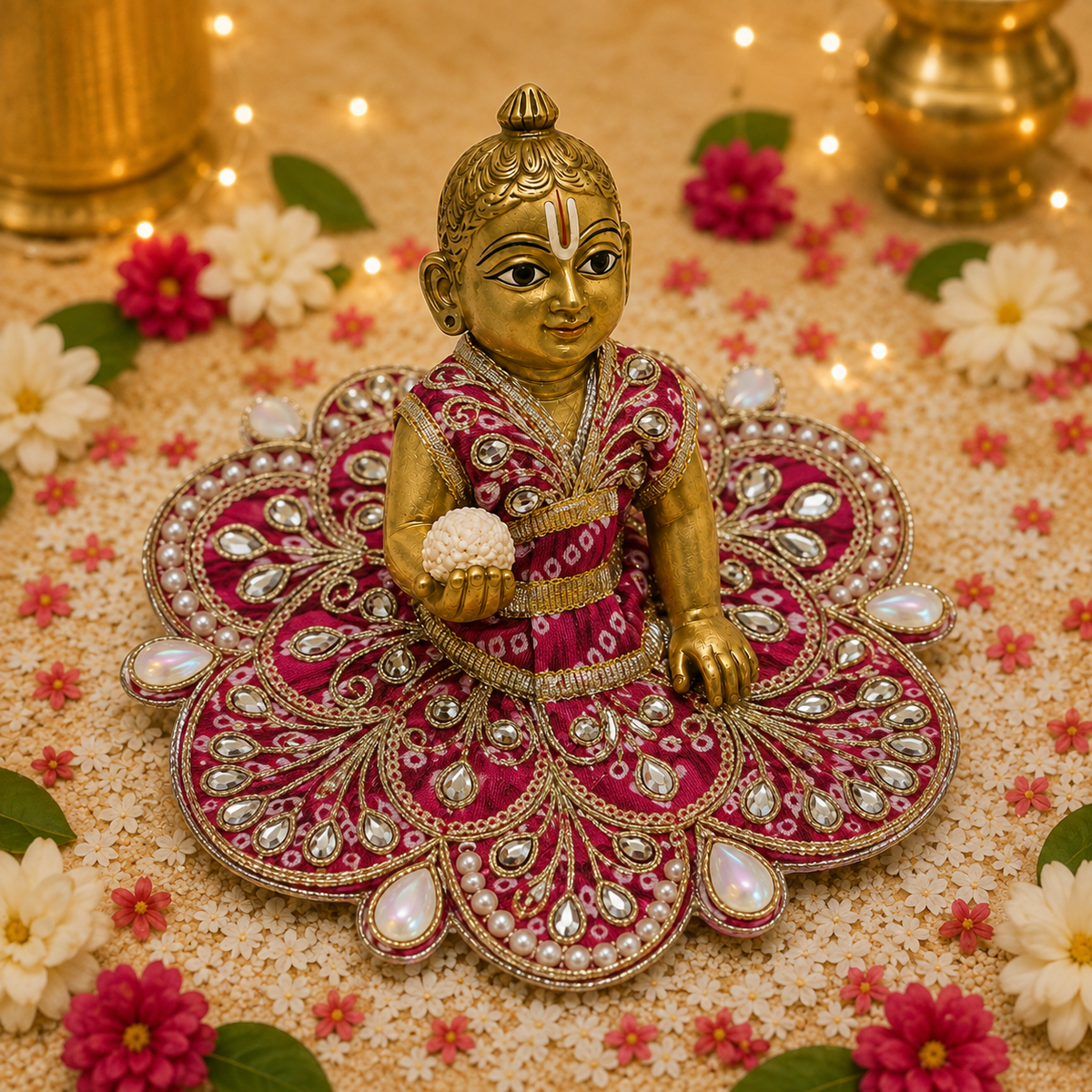 Kesari Pearl Kundan Laddu Gopal Poshak – Size 1 alternate view